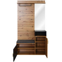 GARDEROBEN-SET mit 4 Kleiderhaken, Spiegel, Schuhschrank, Flurbank - Schwarz, Holz (38.5/190/104cm) - Meubles Cosy