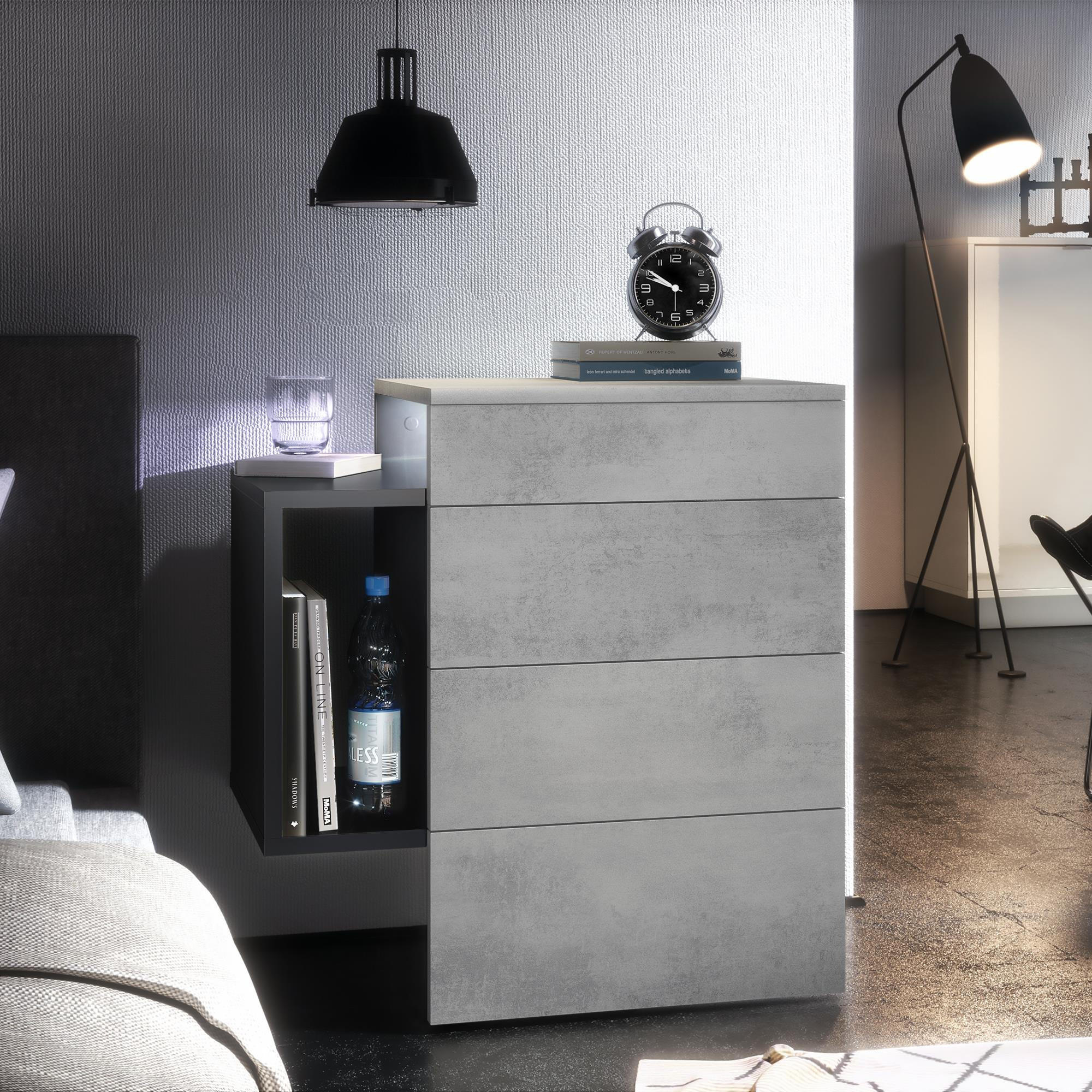 NACHTTISCH Queens Front in Beton Oxid Optik - Hellgrau, Holzwerkstoff (60/63/36cm) - Vladon