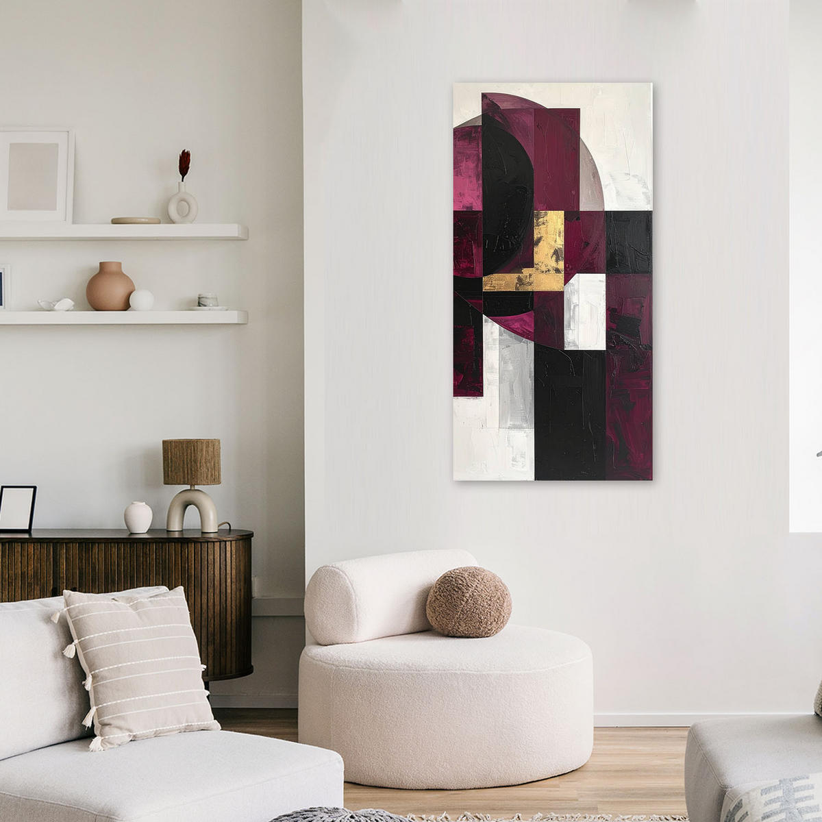 LEINWANDBILD 3D und geometrisch 60x120cm - Rot, Textil (60/120cm) - Feeby