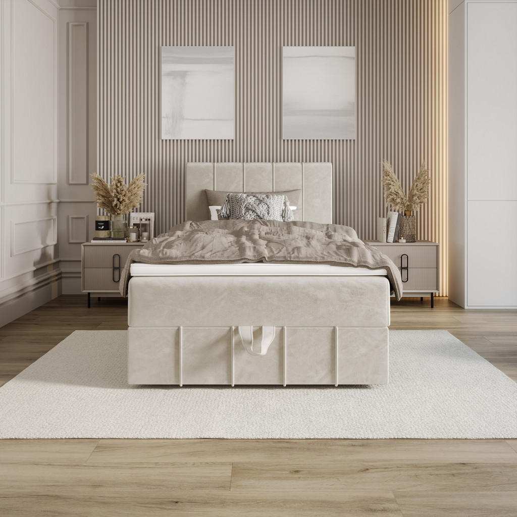 Thumbnail - Bedante Boxbett, Creme, Textil, Höhe ca. 19 cm, 100x200 cm, Oeko-Tex® Standard 100, Schlafzimmer, Betten, Boxspringbette...
