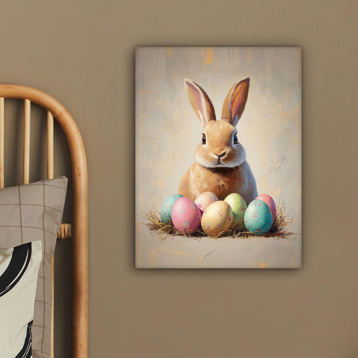 LEINWANDBILD Osterhase - Pastell - Eier Room Decor 30x40 cm - Beige, Textil (30/40cm) - MuchoWow