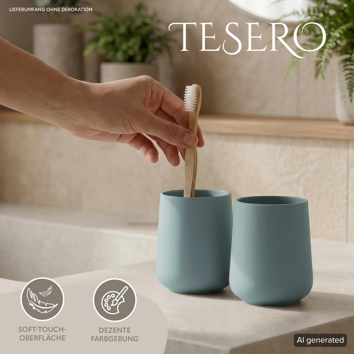BECHER-SET TESERO 2tlg., Soft-Touch, hellblau - Hellblau, Kunststoff (8.5/10.5/8.5cm) - eluno