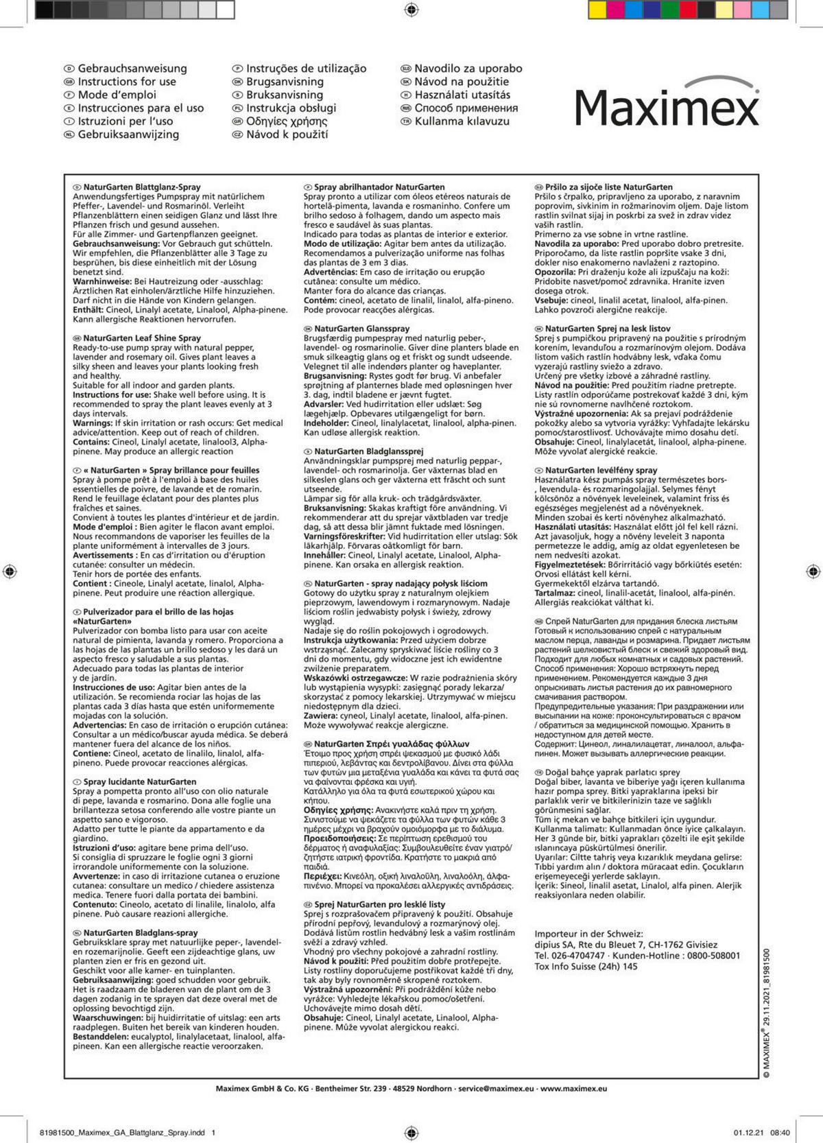 BLATTGLANZSPRAY NaturGarten 250 ml - Braun, Glas - Maximex