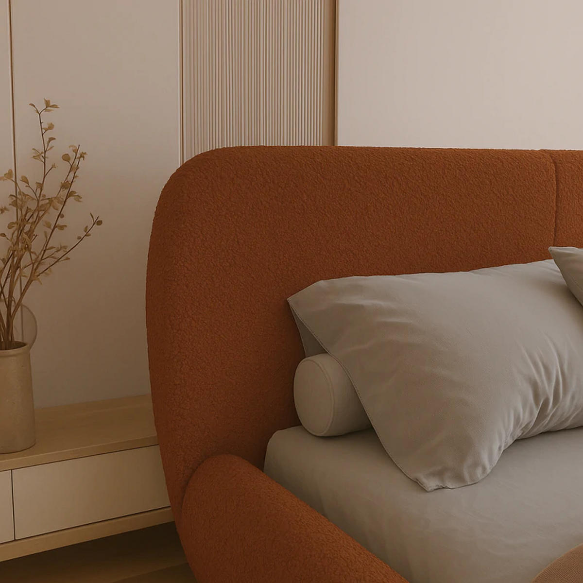 POLSTERBETT ELLE mit Kopfteil, 160 x 200 cm, Doppelbett mit Bettkasten und Lattenrost aus Holz, Bouclé-Stoff, Frabe: Rot - Rot, Holz/Kunststoff (160/200cm) - Sepro Meble
