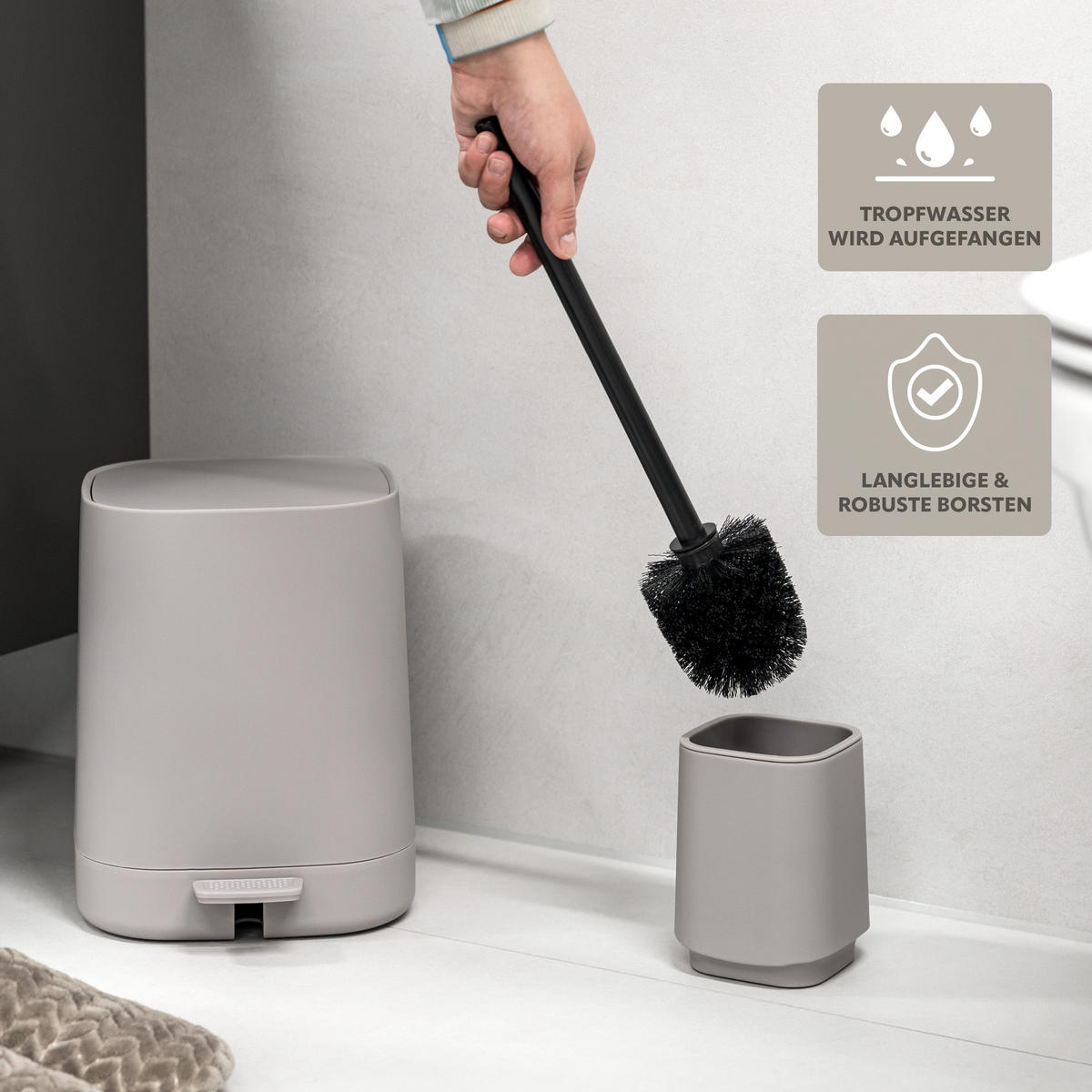 WC-GARNITUR VALONA, Soft-Touch, taupe - Taupe, Kunststoff (10/38/10cm) - eluno