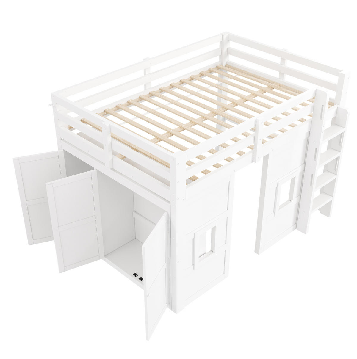 PATROVÁ postel 140/200 cm bílá z borovicového dřeva a MDF se šatní skříní - bílá, kompozitní dřevo (140/200cm) - OKWISH