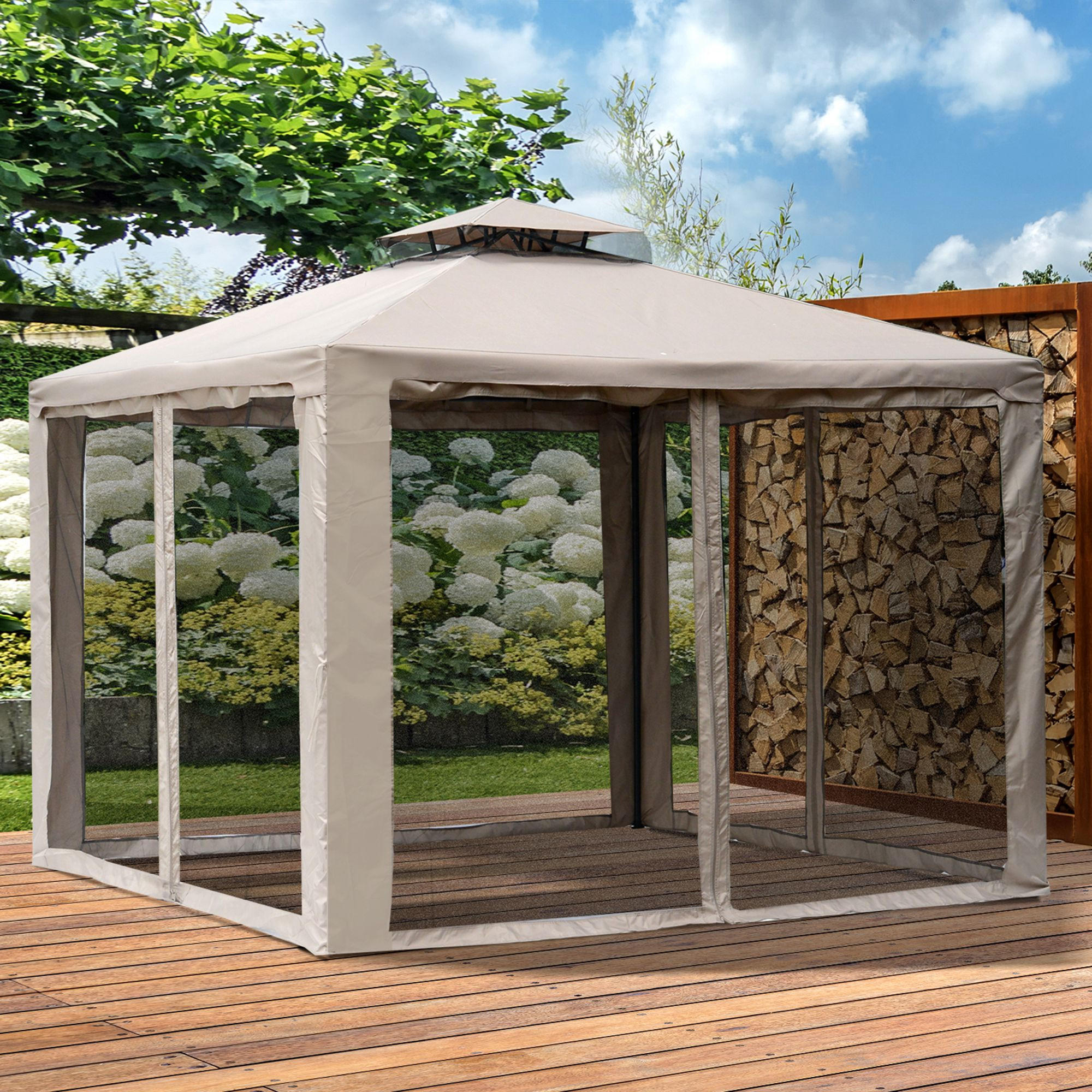 PAVILLON, Grau/Cremeweiß, Polyester, Metall - Grau, Kunststoff (294/265/294cm) - Outsunny