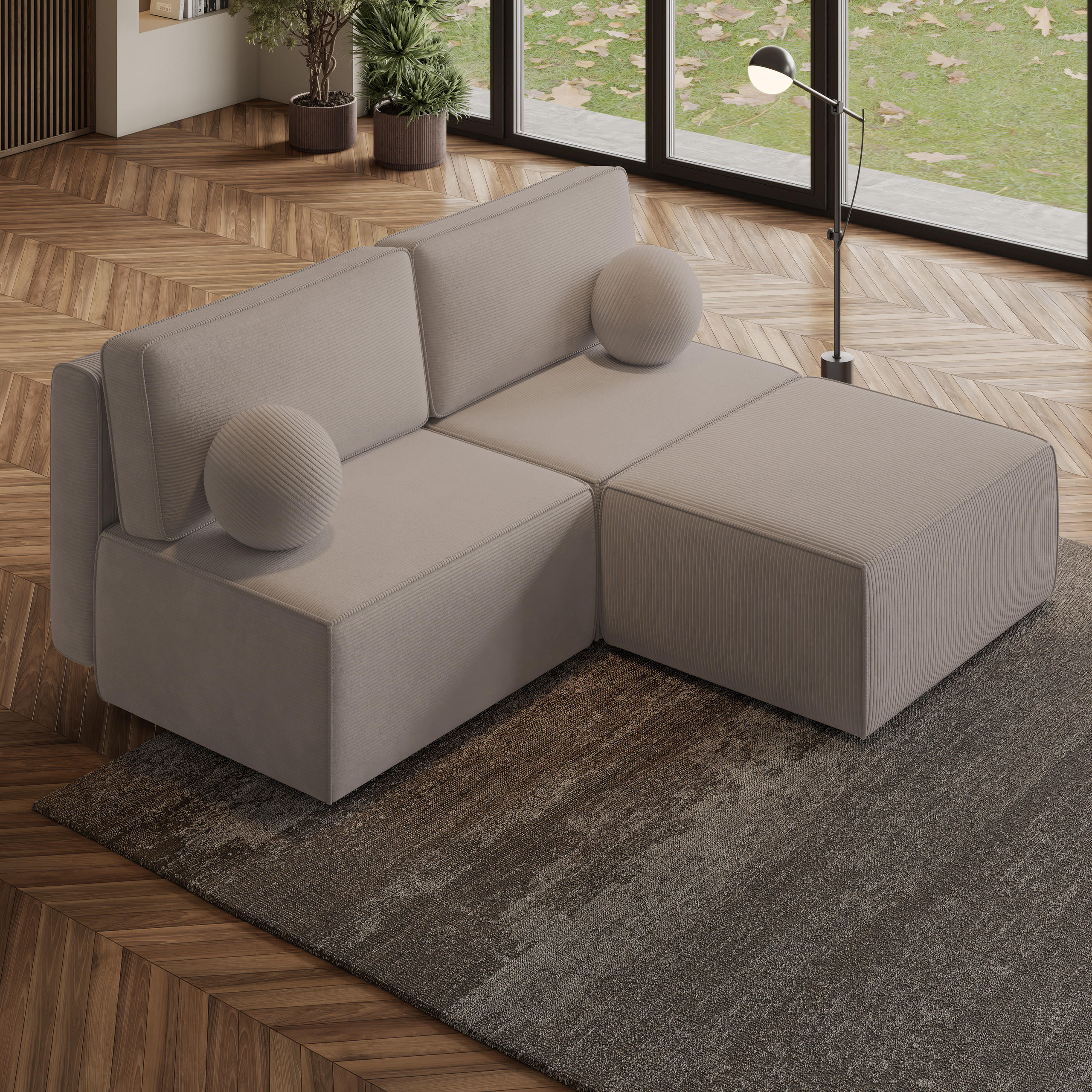 ECKSOFA VARNA P Beige Kordstoff mit Schlaffunktion - Beige, Holz (196/158cm) - MASSENO