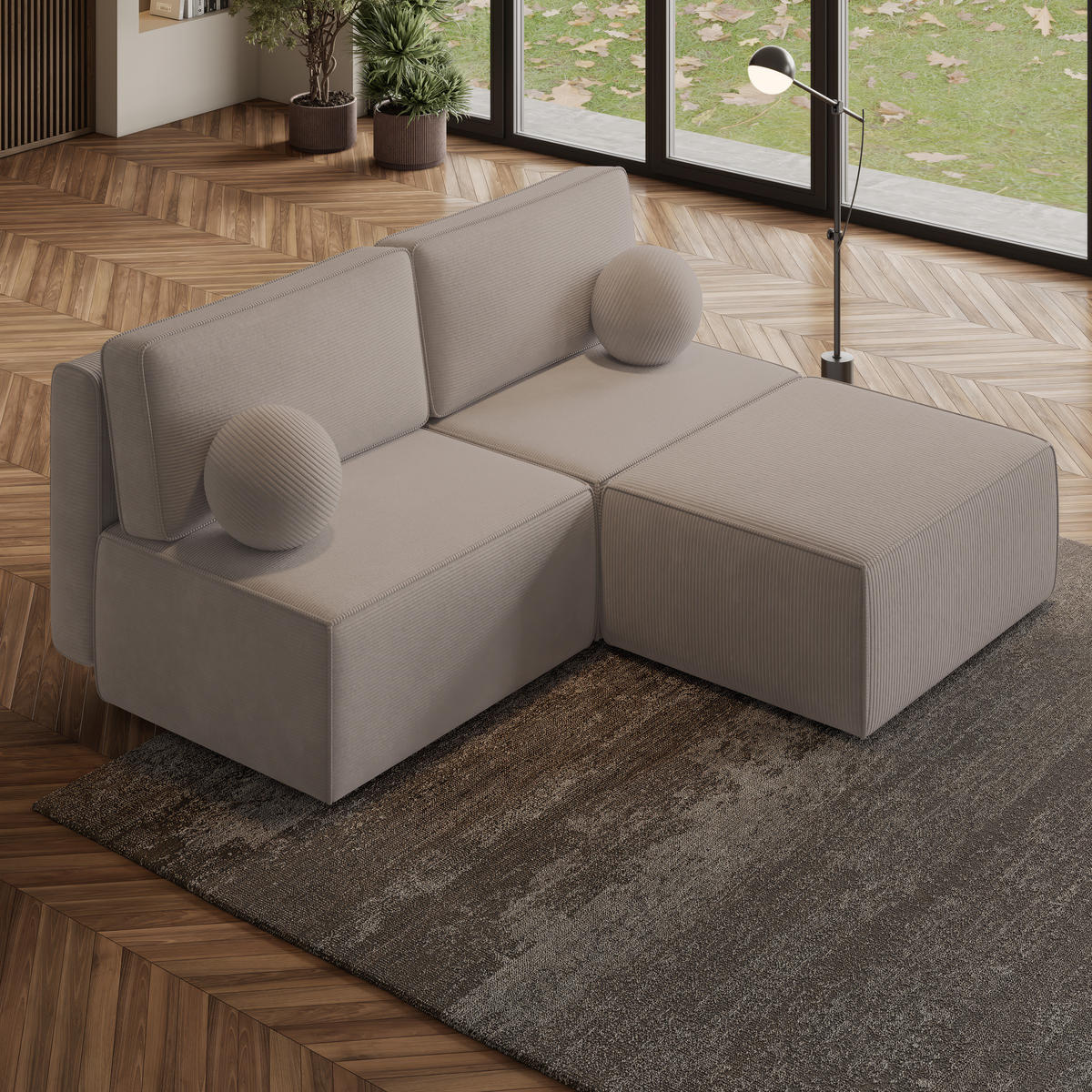 ECKSOFA VARNA P Beige Kordstoff mit Schlaffunktion - Beige, Holz (196/158cm) - MASSENO