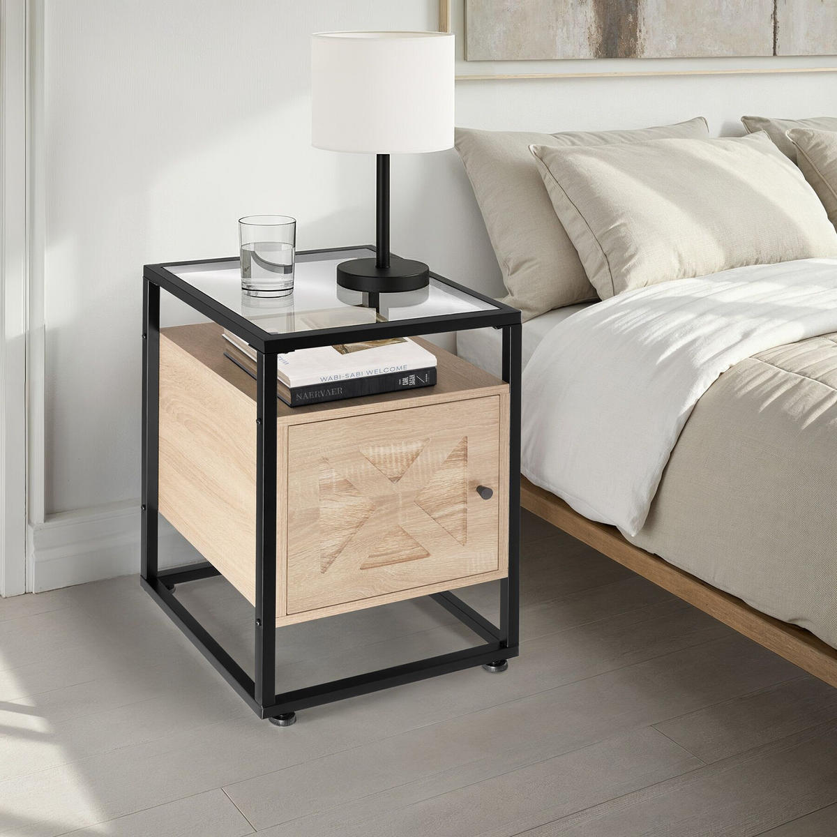 NACHTSCHRANK Kidderminster,40 x 43 60,5 cm,Industrial Holz hell, Eiche Sonoma - Naturfarben, Holzwerkstoff (43/60.5/40cm) - tectake