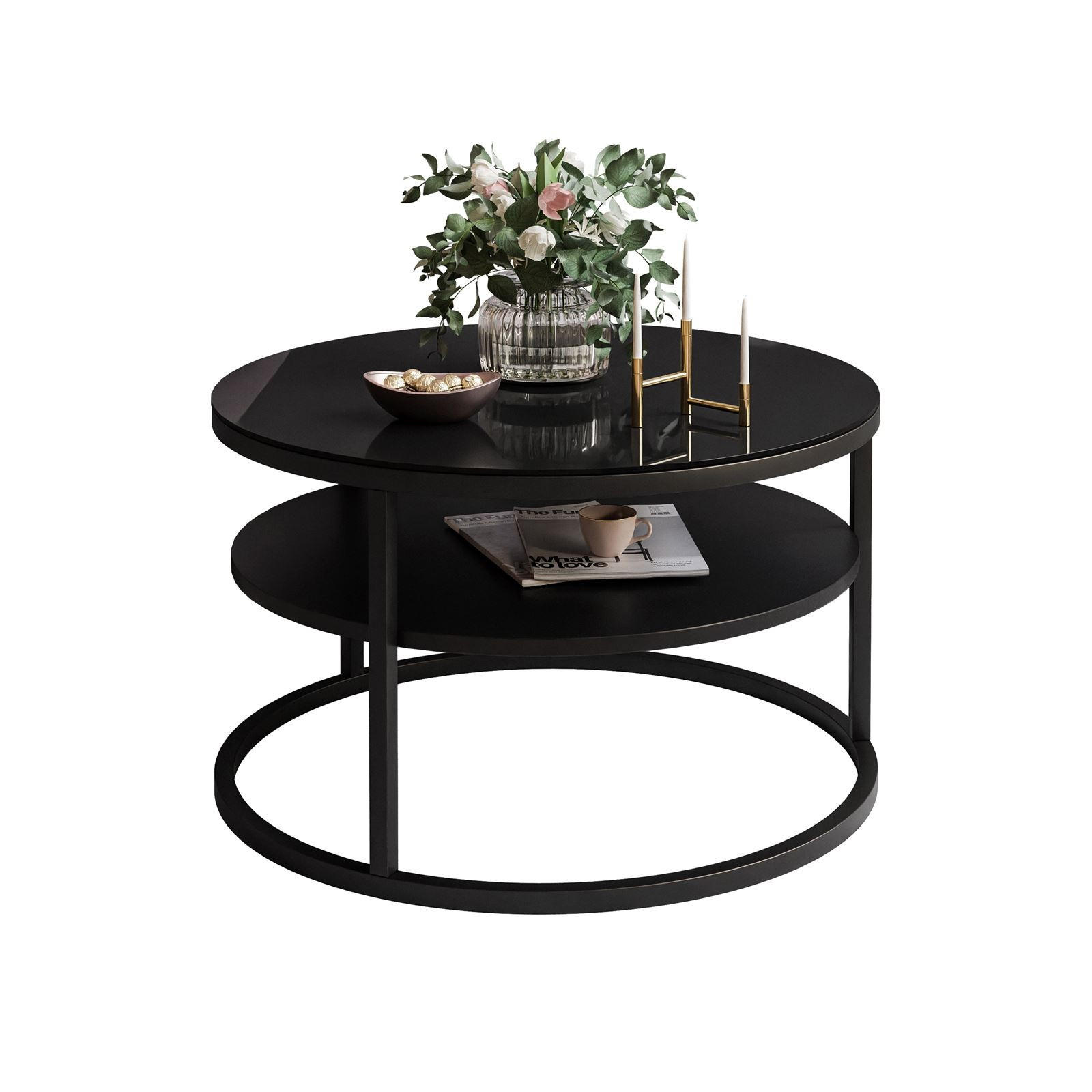 COUCHTISCH CIRI SLIM GLASS mit Regal - Schwarz, Glas (60/60/41cm) - Lookway