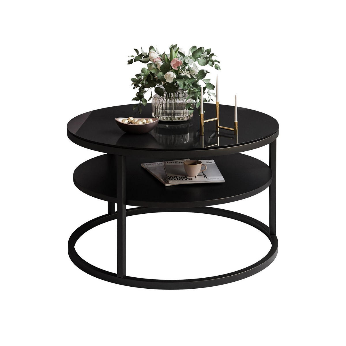 COUCHTISCH CIRI SLIM GLASS mit Regal - Schwarz, Glas (60/60/41cm) - Lookway