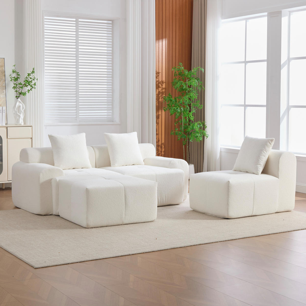 ECKSOFA Cord Beige ohne Montage - Weiß, Textil (261/164cm) - WISHDOR