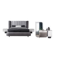 BETTANLAGE BARCELONA Schlafzimmer-Set, 4-teilig, Anthrazit, Bett mit Kopfteil, 2 Nachttische und Kommode - Anthrazit, Leder/Holzwerkstoff (160/200cm) - Villa Möbel