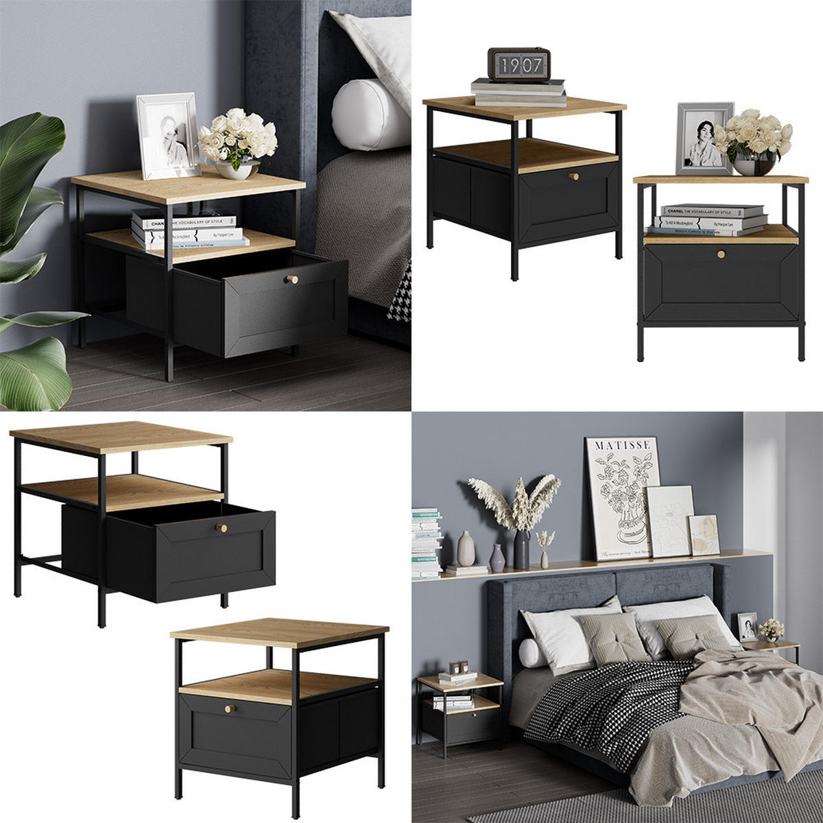 NACHTTISCH Lunis Schwarz 45 x 47 cm 2er Set - Schwarz, Holzwerkstoff (45/47/45cm) - Vicco