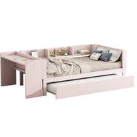 KINDERBETT 90/200 cm aus Kiefer und MDF mit Ausziehbett, Schreibtisch und 3 Regalen Rosa - Rosa, Holz (90/200cm) - Modenvie