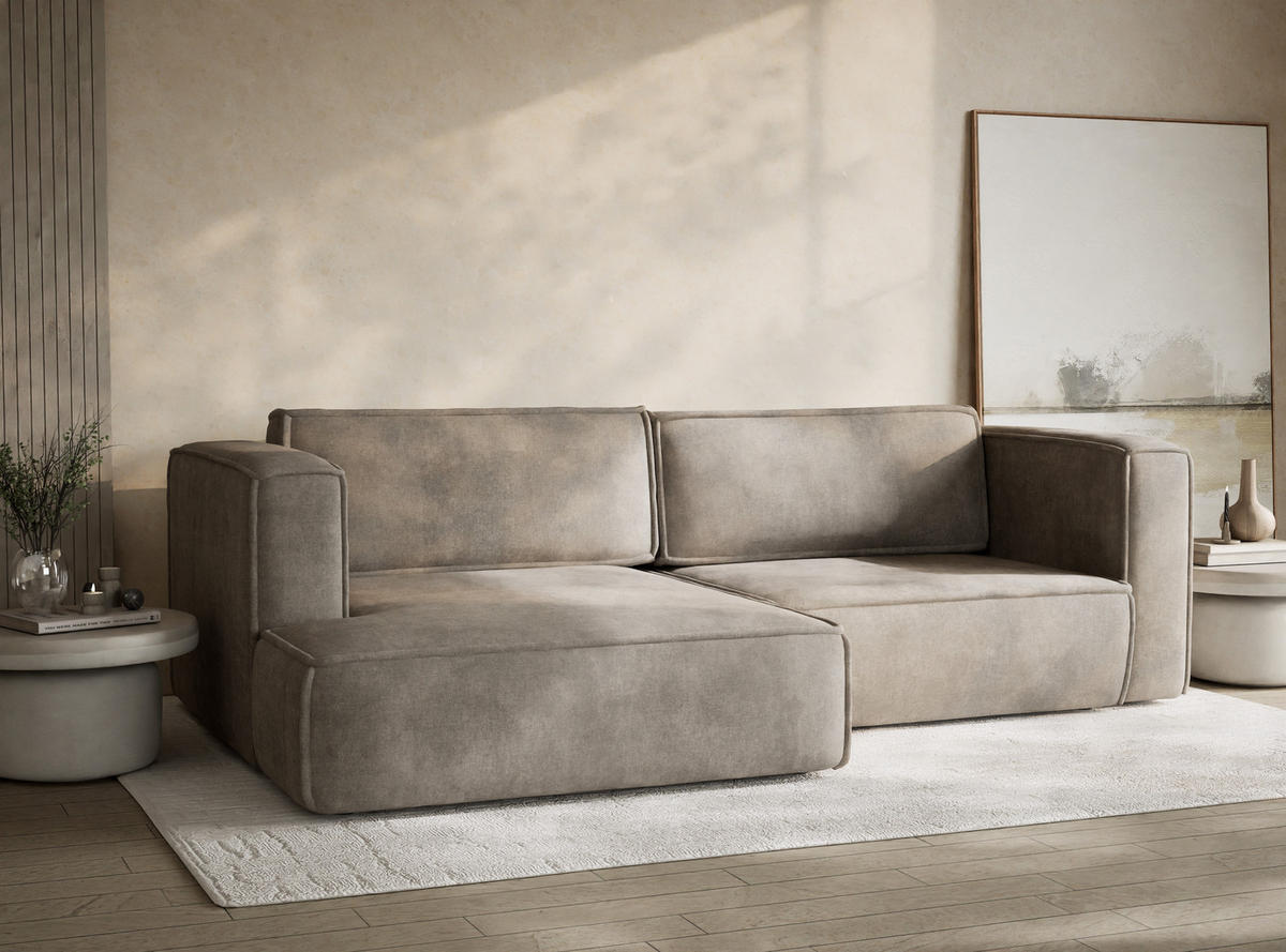 ECKSOFA MIT SCHLAFFUNKTION Velto Braun Webstoff - Schwarz/Braun, Holz/Holzwerkstoff (152/250cm) - Maison de Reve