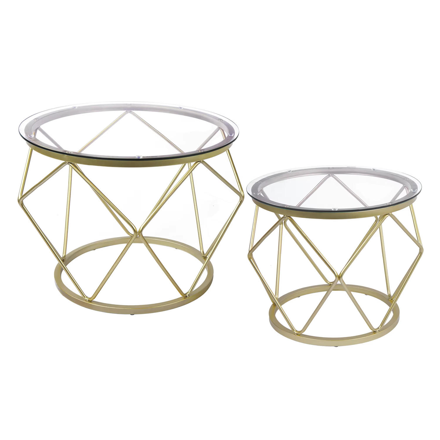 COUCHTISCH 2er Set rund Metallrahmen Beistelltisch - Goldfarben, Glas (50/50/40cm) - Kaket