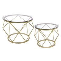 COUCHTISCH 2er Set rund Metallrahmen Beistelltisch - Goldfarben, Glas (50/50/40cm) - Kaket