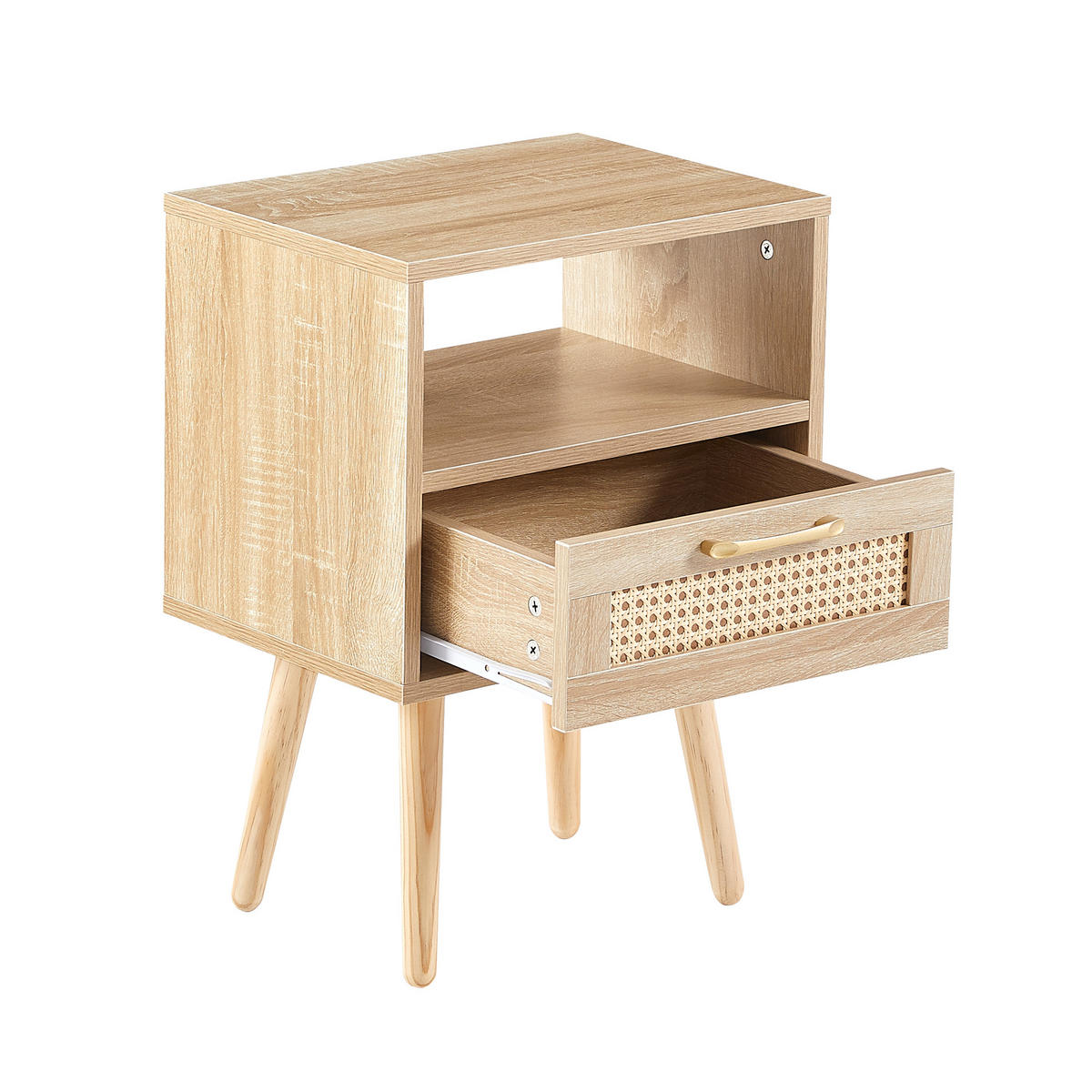 NACHTTISCH 30/40/55 cm natur aus MDF mit Rattanfront und Schublade - Hellbraun, Holzwerkstoff (30/55/40cm) - OKWISH