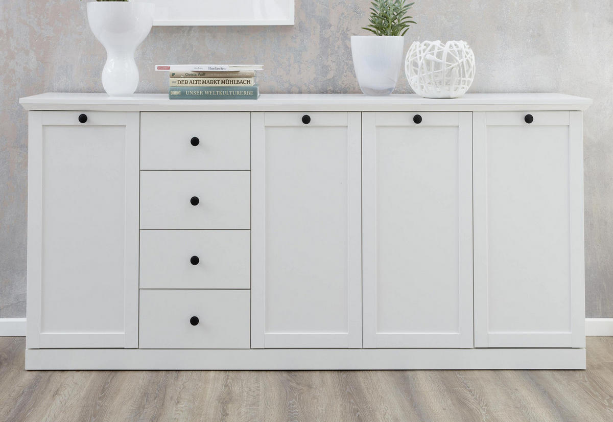 SIDEBOARD weiß, 195 x 88 cm Kommode im Landhausstil - Silberfarben/Weiß, Holzwerkstoff/Metall (195/88/41cm) - Top.Furn