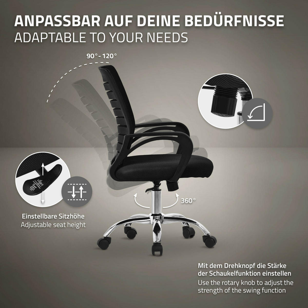 SCHREIBTISCHSTUHL Classic schwarz - Schwarz, Metall (54/99/59cm) - ML-DESIGN
