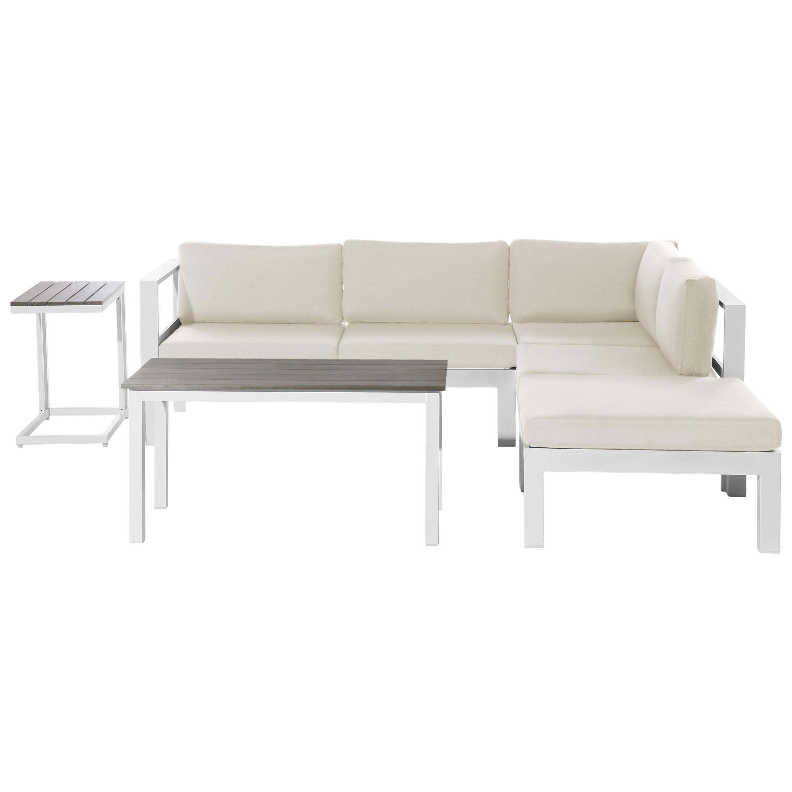 LOUNGE SET 5-Sitzer weiß Auflagen beige Messina - Beige/Weiß, Metall - Beliani