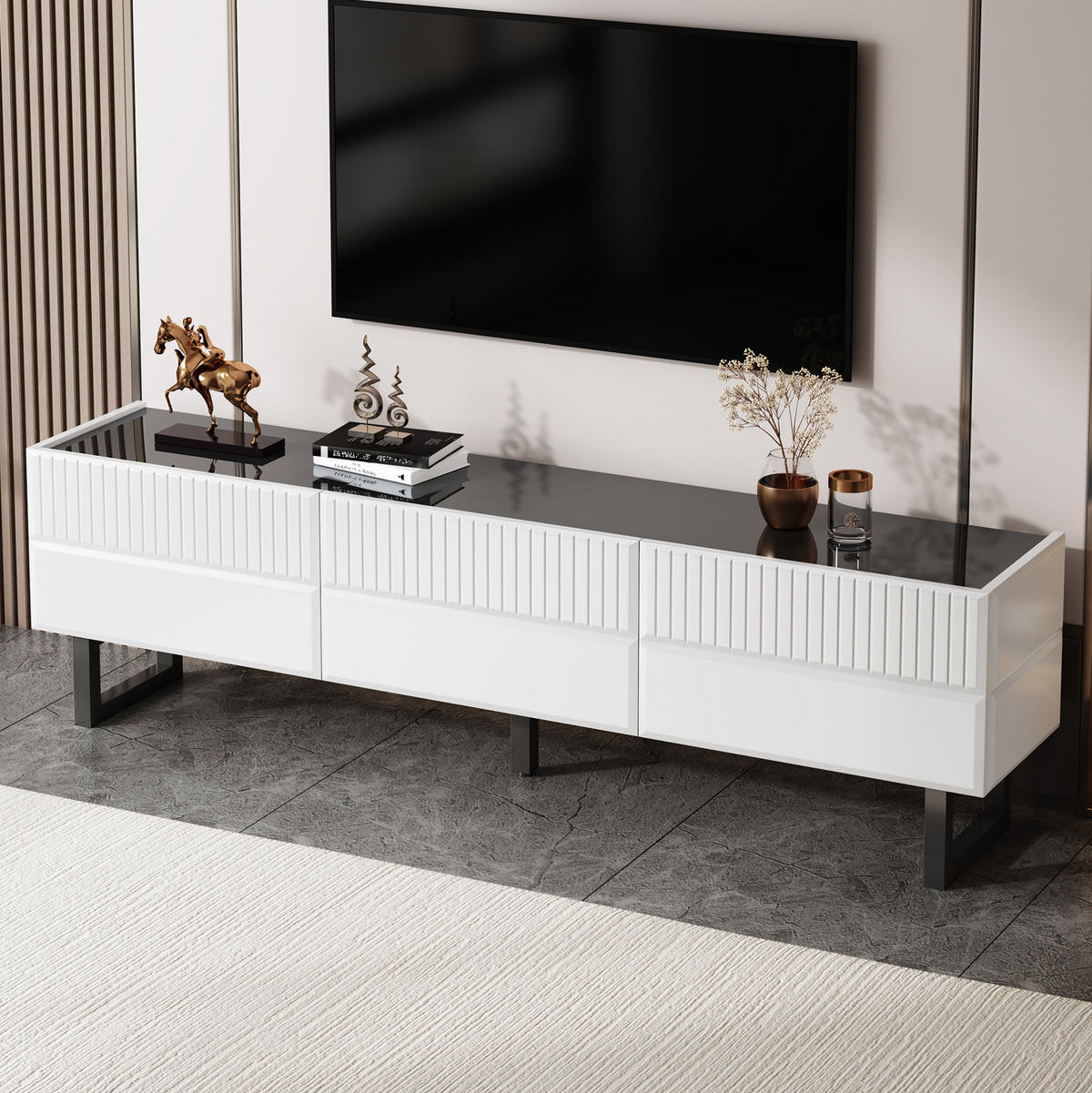TV-LOWBOARD aus MDF und Spanplatte 170x35x47 cm Schwarz-Weiß mit Schubladen - Schwarz, Holzwerkstoff (170/47/35cm) - IVMEU
