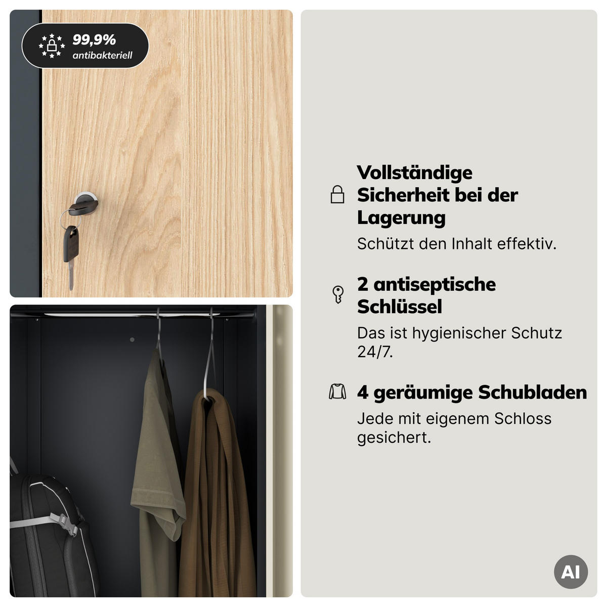 KLEIDERSCHRANK Typ L JULIA 185x80x45 cm - Anthrazit/Sonoma Eiche, Metall (80/185/45cm) - Jan Nowak