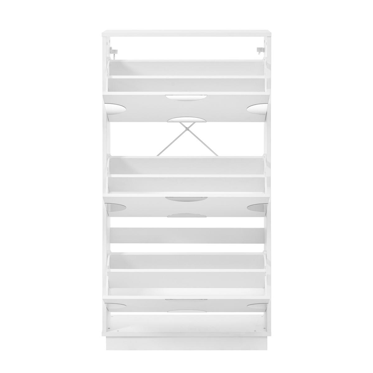 SCHUHSCHRANK aus MDF 63x24x120cm in Weiß mit rundem Spiegel - Weiß, Holzwerkstoff (63/120/24cm) - Modfu