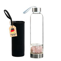 WASSERFLASCHE mit Heilsteinen und Tasche 400ml - Rosa, Glas (0.4L) - Intirilife