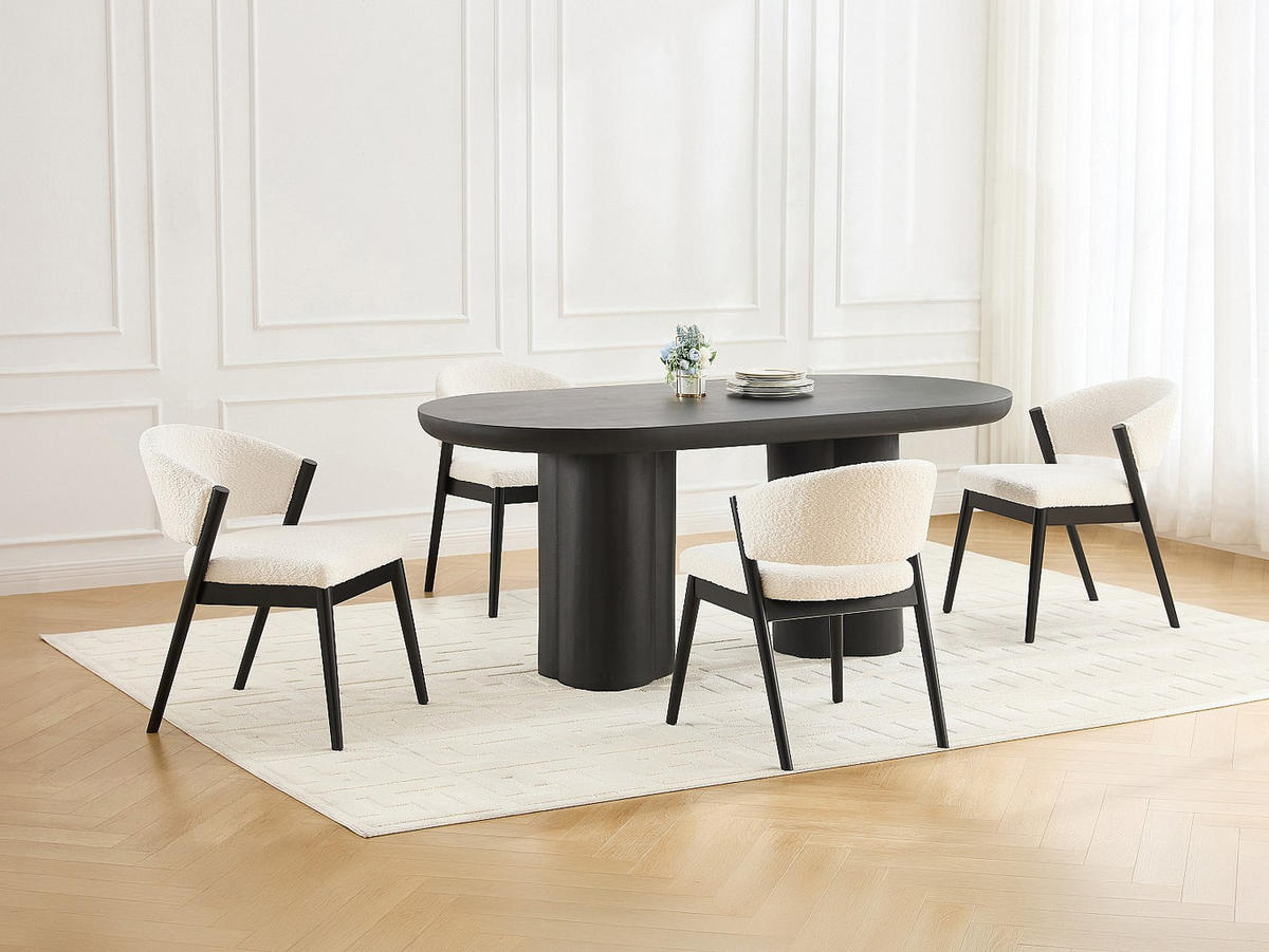 2ER-SET Stühle - Boucléstoff & schwarzes Kautschukholz - Weiß - ZELVYN - Weiß, Textil (64/76/53.5cm) - Vente-Unique