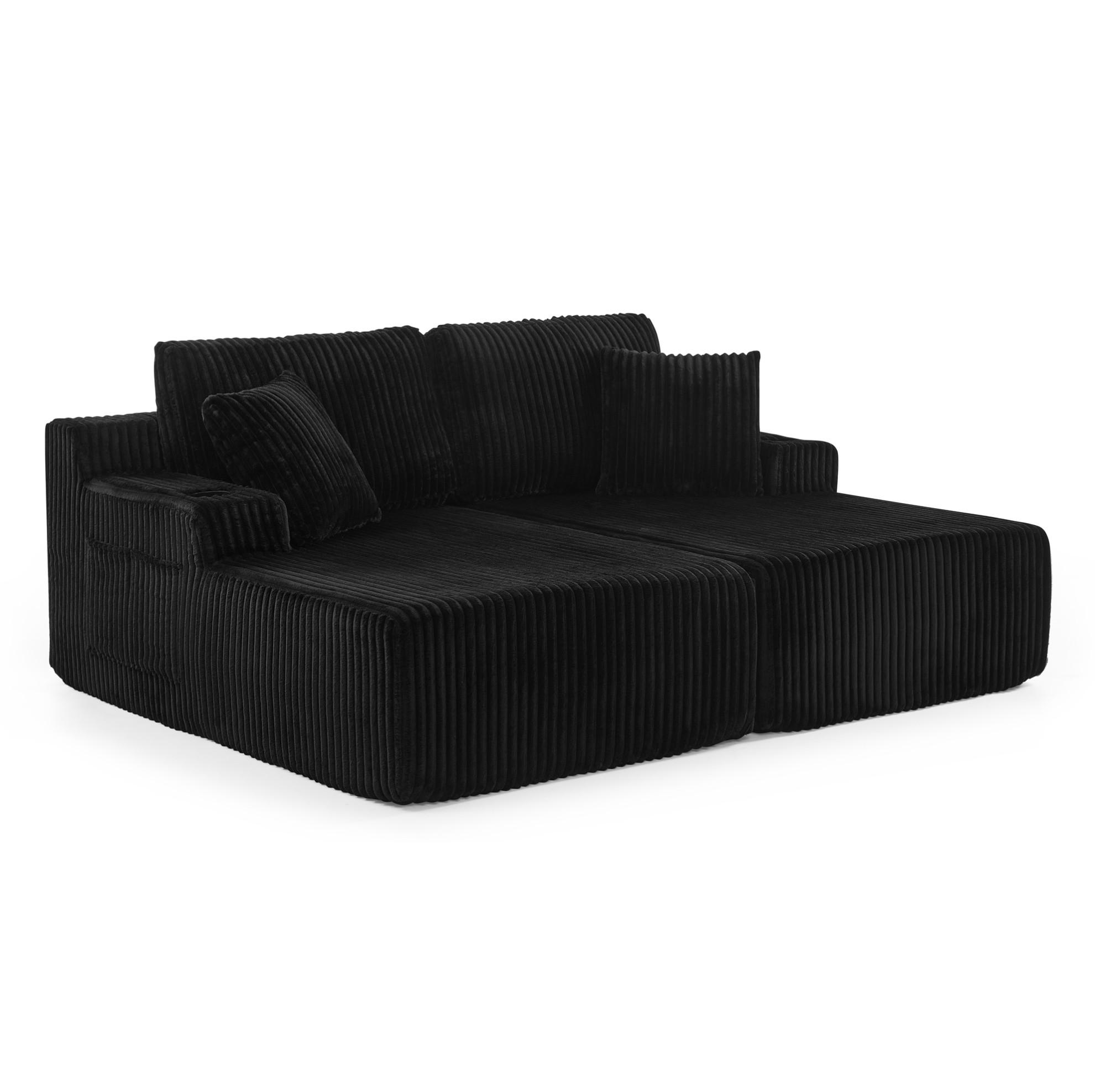 SCHLAFSOFA multifunktional als 2-Sitzer, Relaxsessel mit Magazintasche, Getränkehalter und Kissen, Schwarz - Schwarz, Kunststoff (186/78/154cm) - Redom
