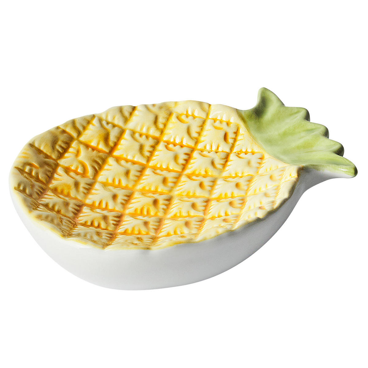 BADEZIMMER Set 4-teilig Keramik Ananasmotiv gelb Maicao - Gelb/Grün, Stein (10/20/10cm) - Beliani