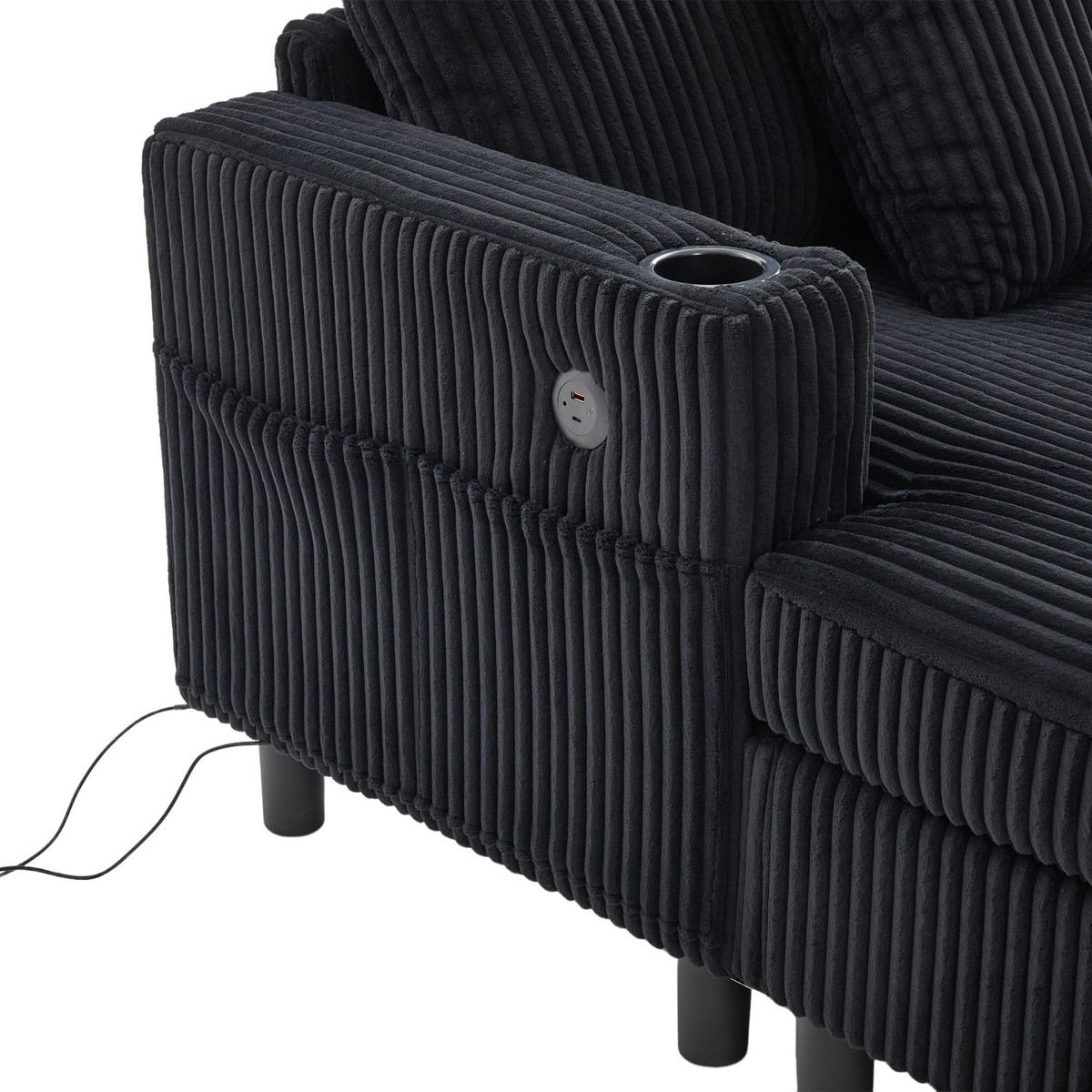 RELAXLIEGE XXL Polsterliege,Relaxsessel,3 Zierkissen,Cord,Schwarz - Schwarz, Textil (128/85/142cm) - LVHOM