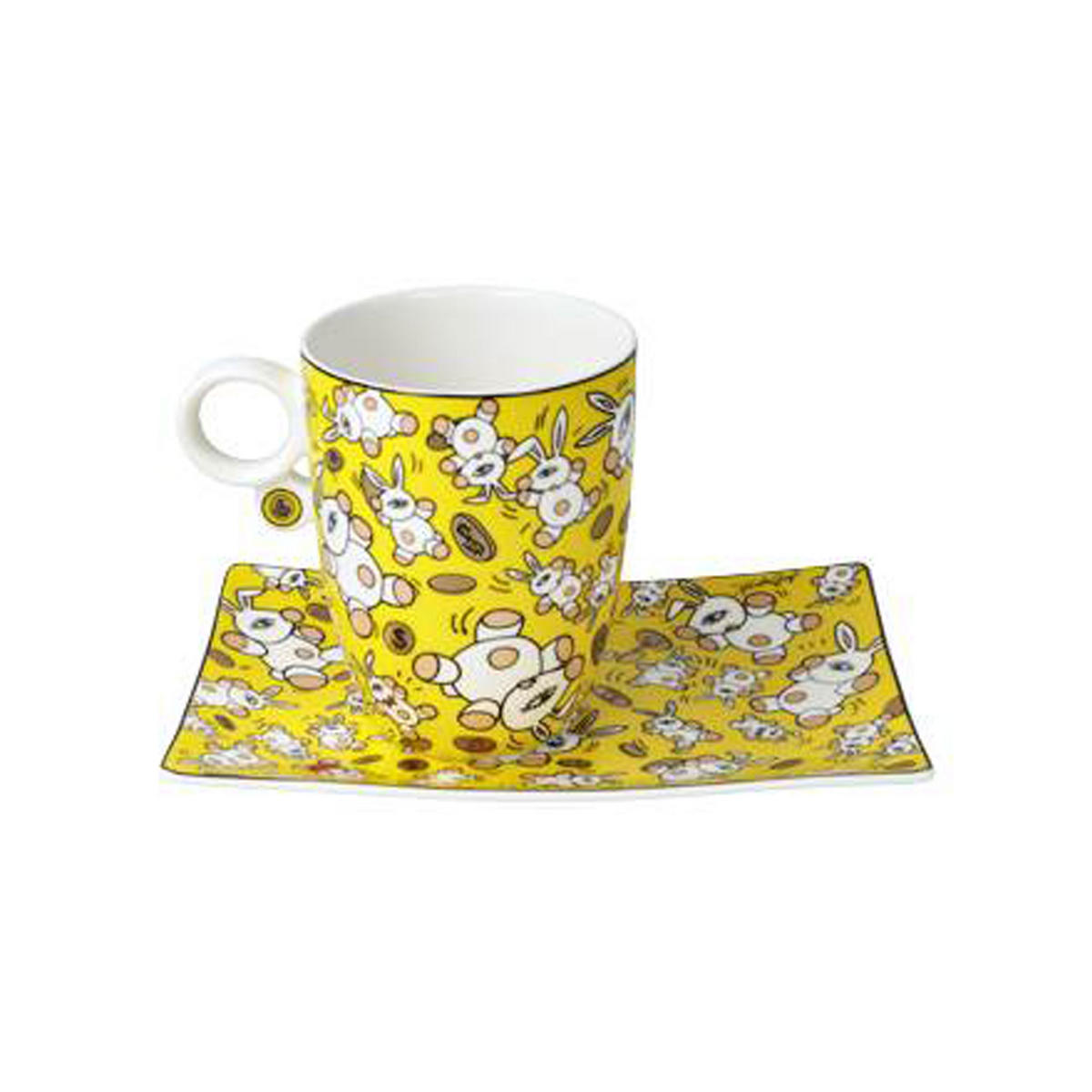 KÜNSTLERTASSE mit Untertasse Mauro Bergonzoli - Magic Bunny Gold, Fine Bone China - Multicolor, Keramik (0.4L) - Goebel