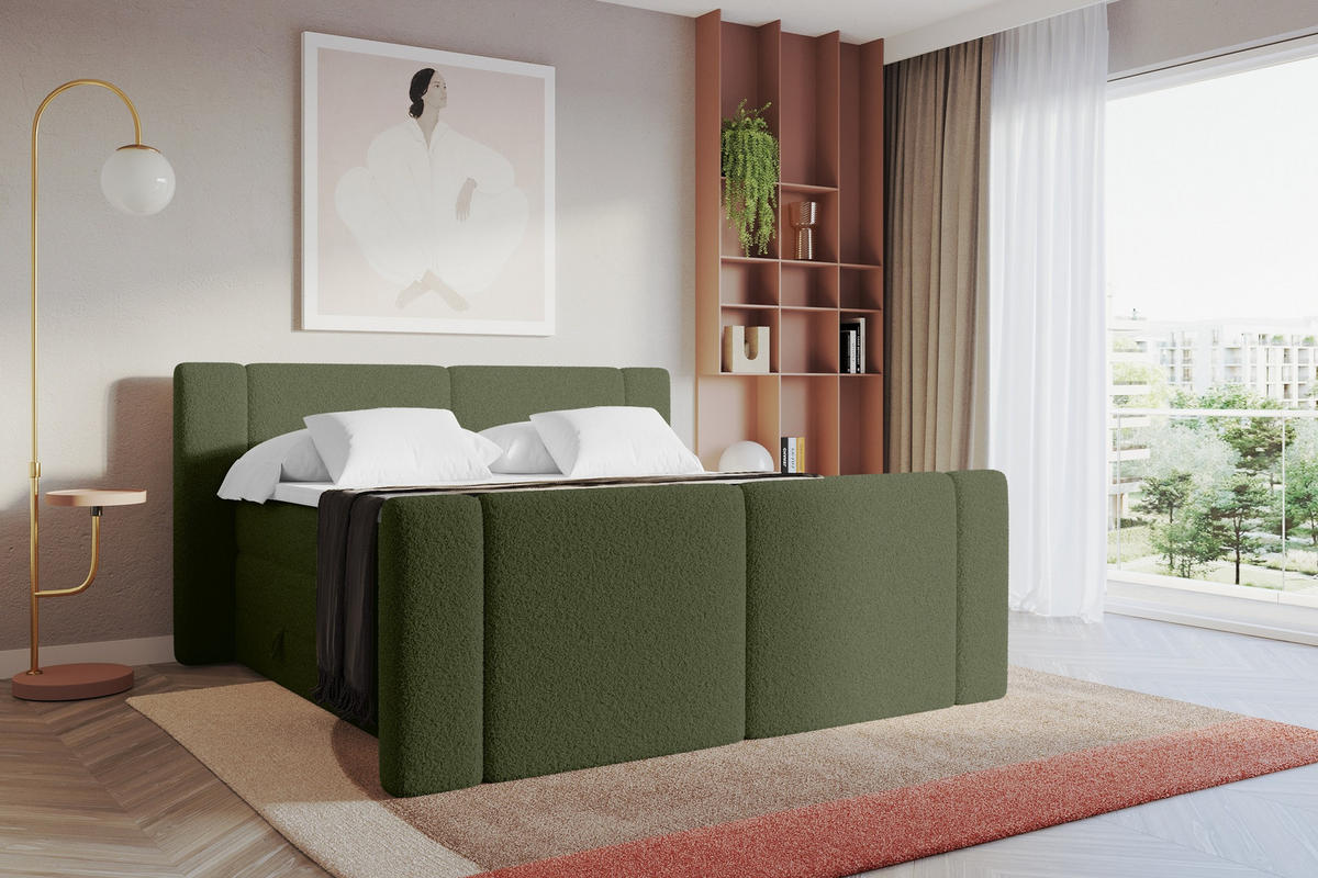 BOXSPRINGBETT mit Matratze H3/H4 - EVON KING Zanozek - 140x200 cm Grün - Jadegrün, Holzwerkstoff (140/200cm) - ALTDECOR