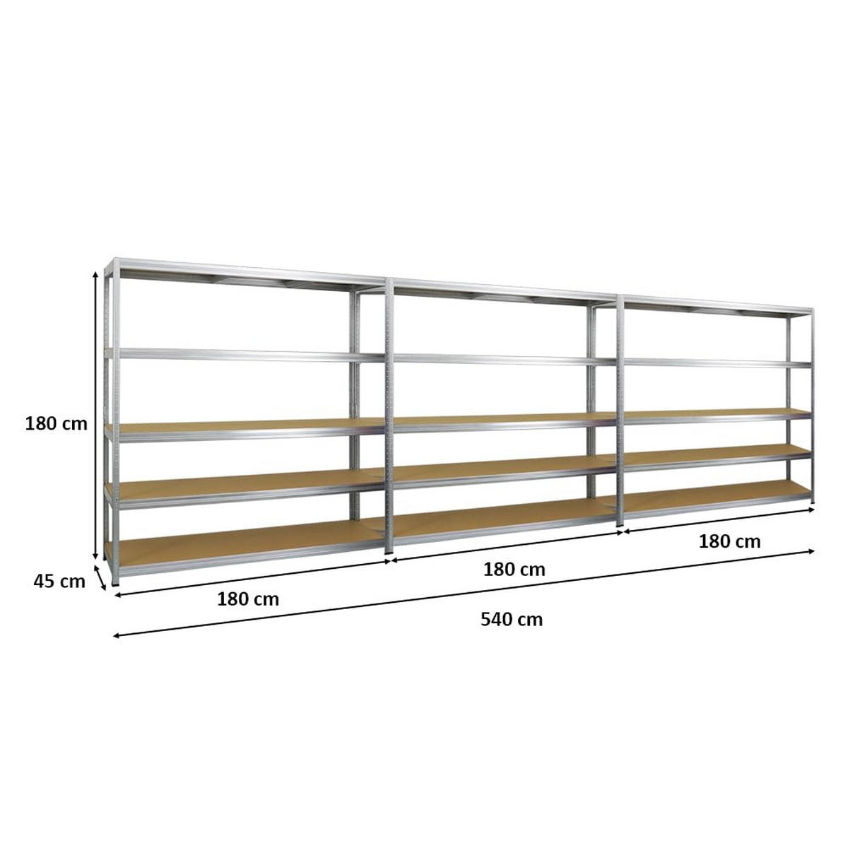 SCHWERLASTREGAL Giant Elephant 3er-Set mit 3x 180x180x45 cm Fachlast 200 kg Verzinkt - Silberfarben, Metall (540/180/45cm) - PROREGAL