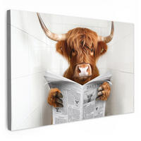 LEINWANDBILD Schottischer Highlander - Tier - Zeitung - Toilette Gemälde 60x40 cm - Kastanienfarben, Textil (60/40cm) - MuchoWow