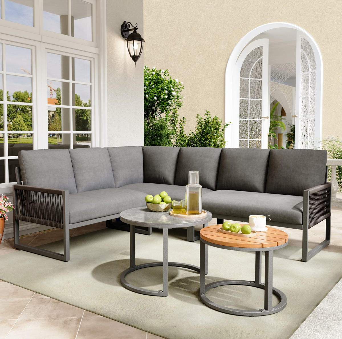 GARTENMÖBEL 123x68x86cm grau aus Metall und mit verstellbaren Füßen - Grau, Metall - Modfu