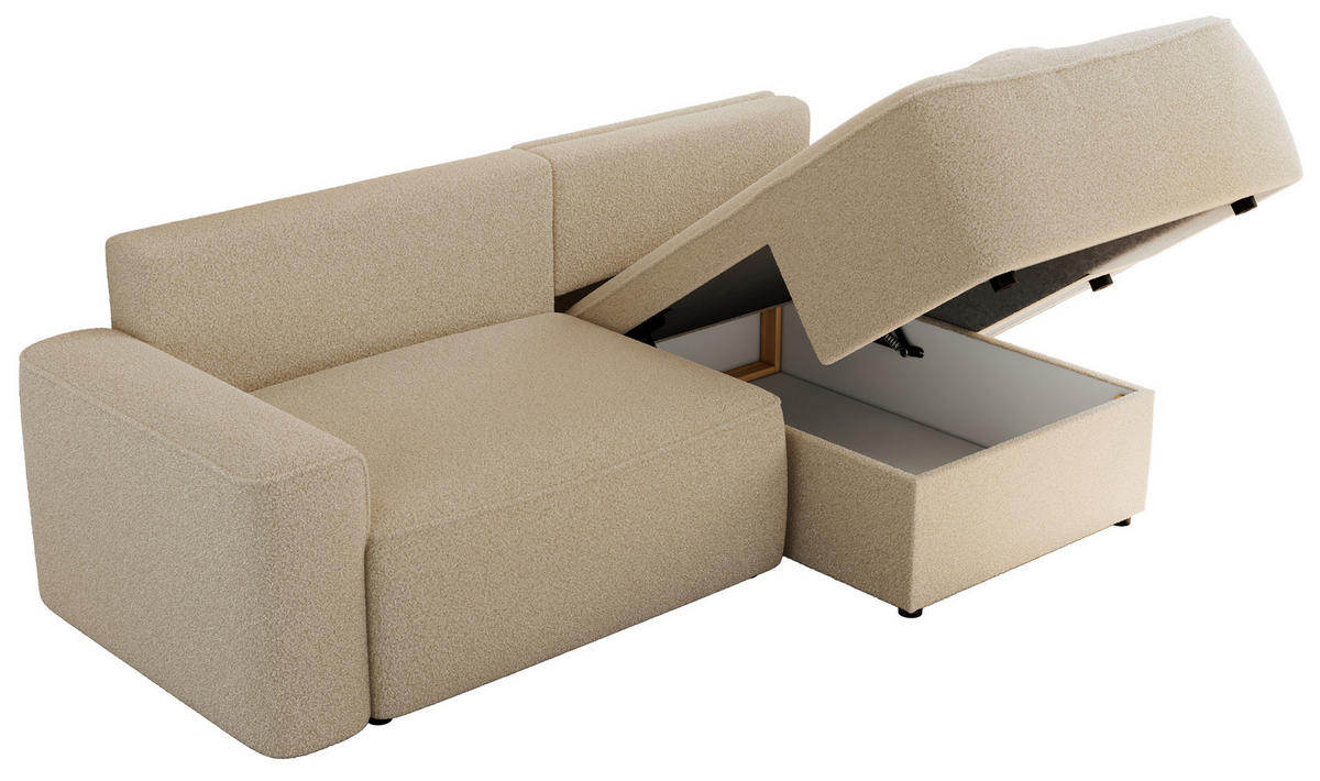 ECKSOFA BELLUNO L Beige Boucle - Rechts - Beige/Schwarz, Textil (233/144cm) - MKS