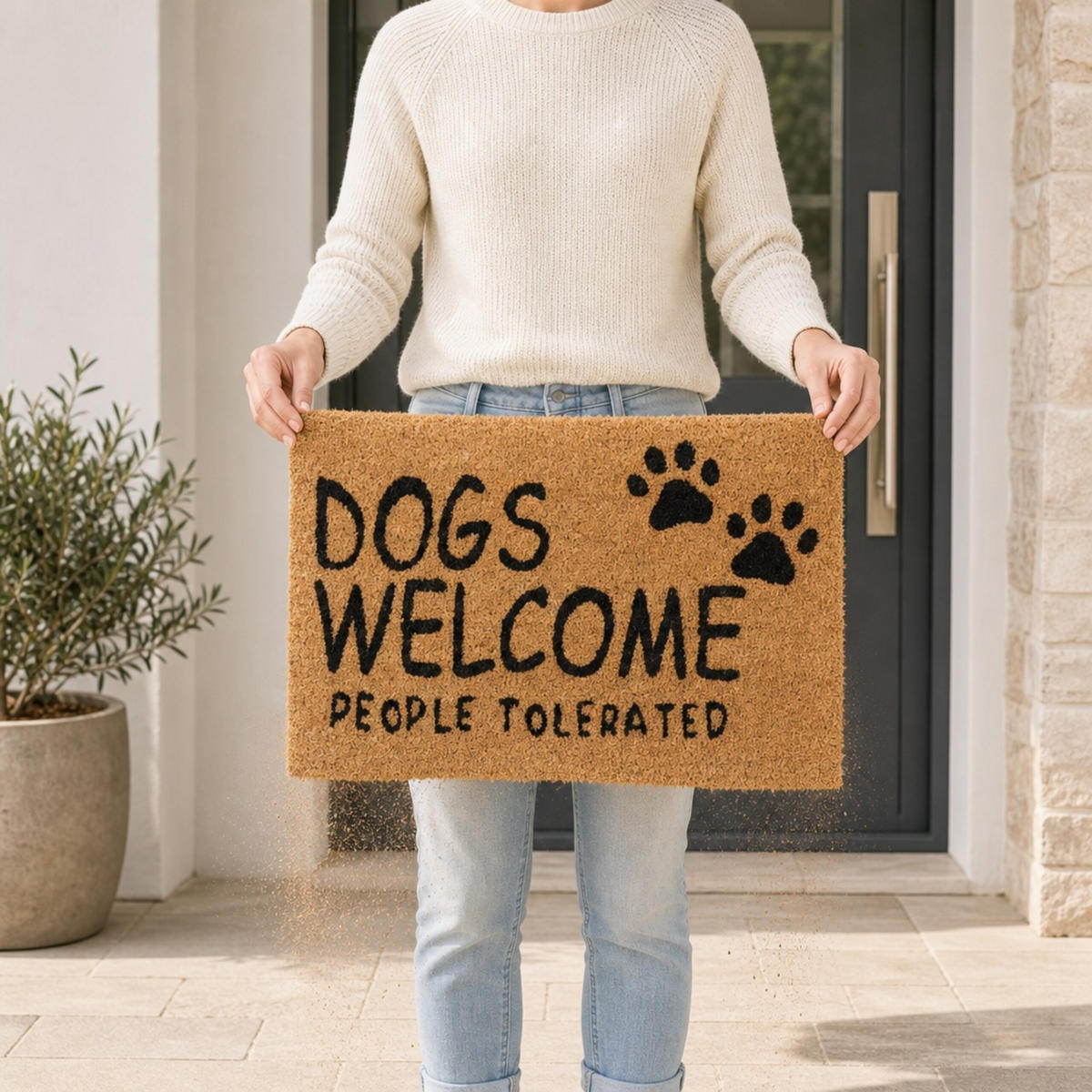 ROHOŽKA Přírodní Černá kokos Dogs Welcome 60x40 cm - béžová, textil/plast (60/40cm) - Relaxdays