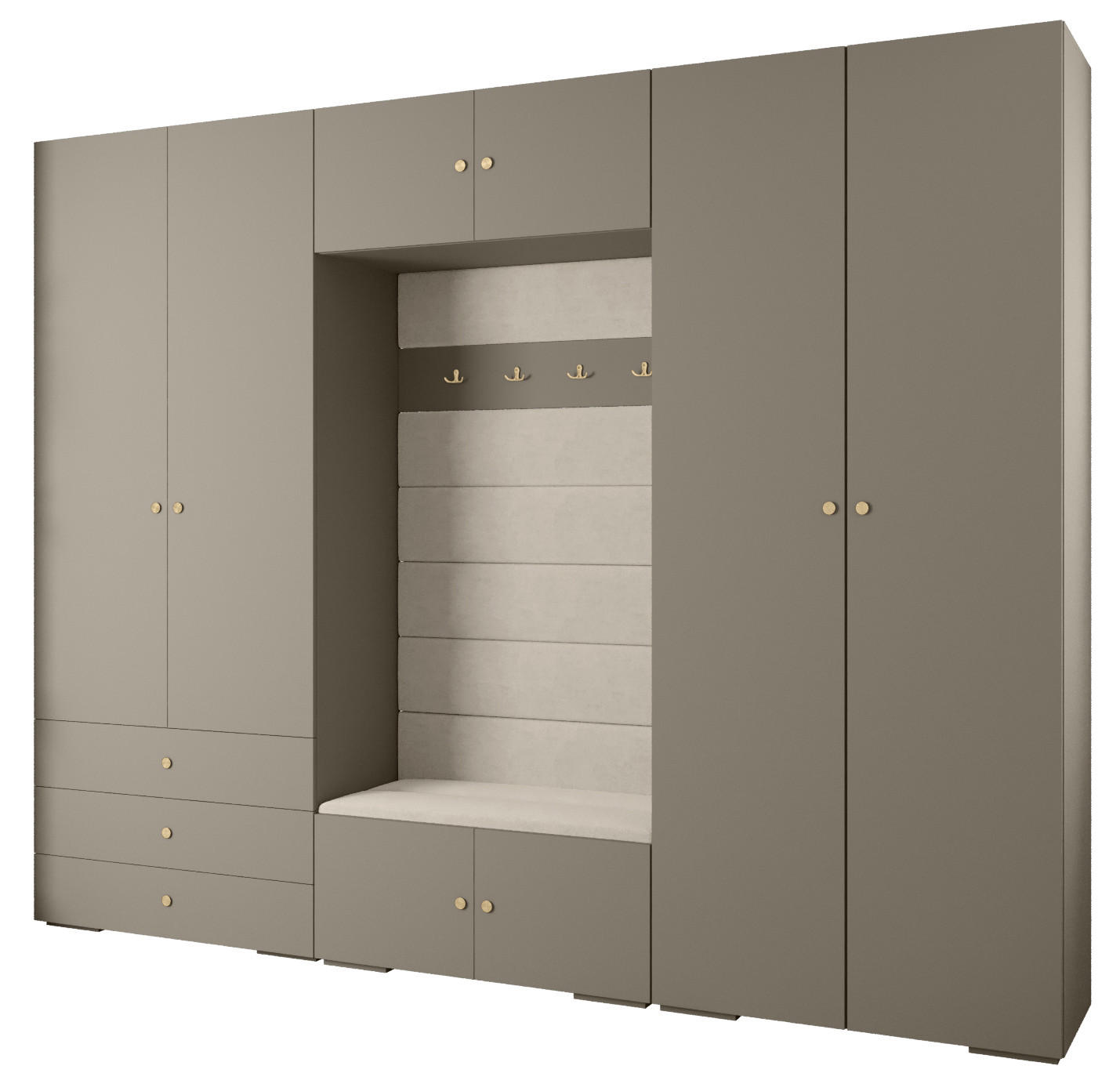 Abiks Möbel Garderoben-Set Kaschmir, Beige, Gold 300x236.7x47 cm