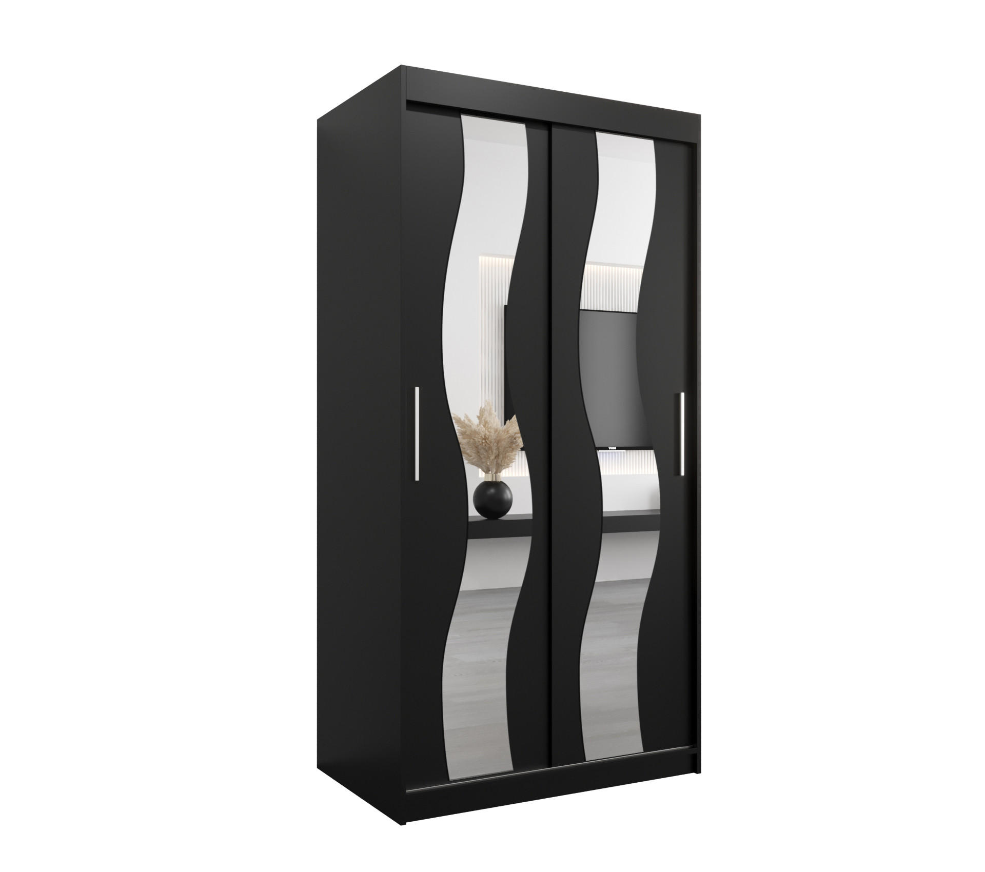 SCHWEBETÜRENSCHRANK 200/100/62 2-türig - Silberfarben/Schwarz, Holz/Kunststoff (100/200/62cm) - MÖBEL KRYSPOL