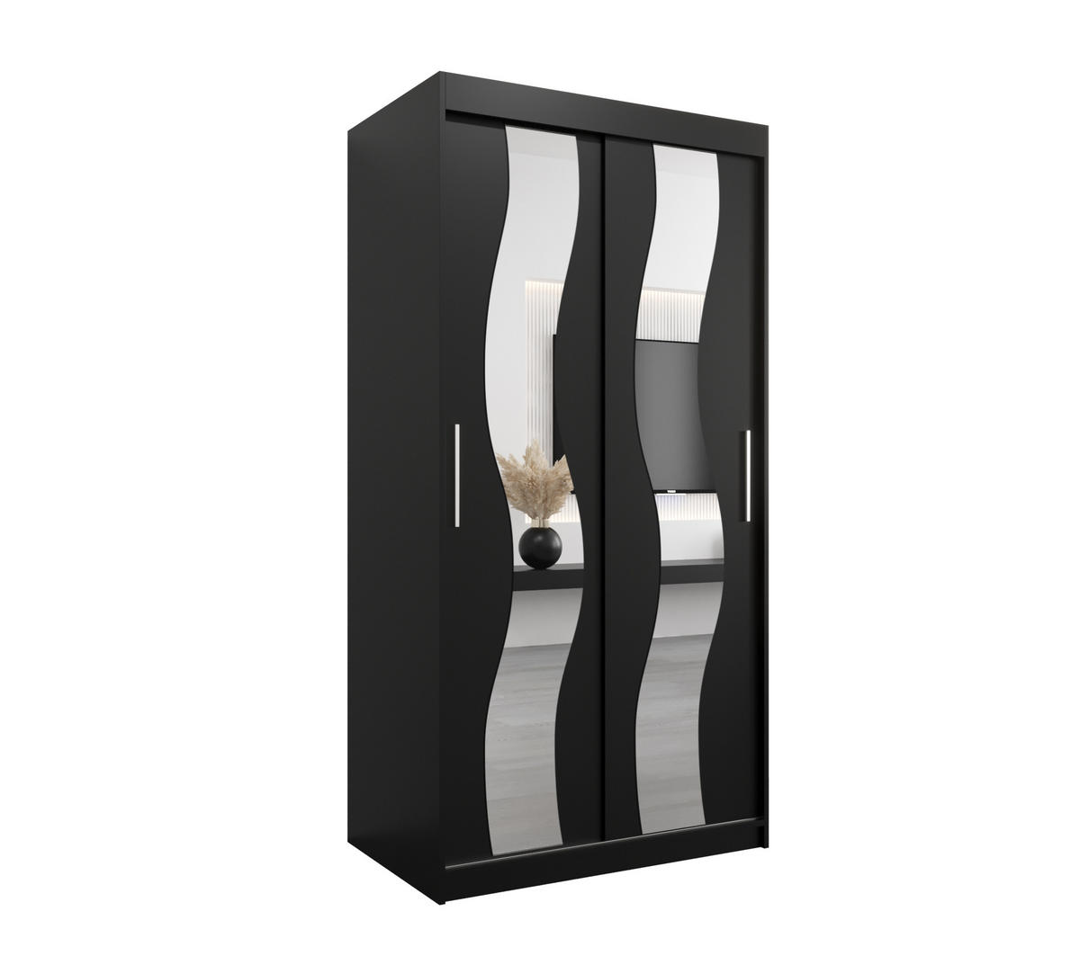 SCHWEBETÜRENSCHRANK 200/100/62 2-türig - Silberfarben/Schwarz, Holz/Kunststoff (100/200/62cm) - MÖBEL KRYSPOL