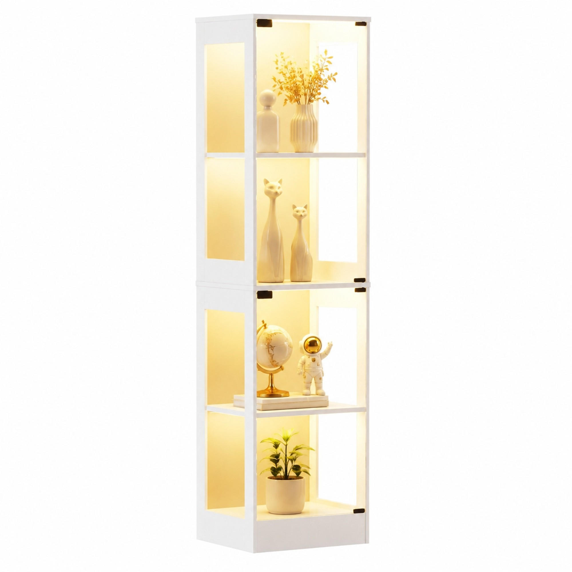 VITRINE mit LED-Beleuchtung 40 x 35 x 165 cm MDF Glas White - Weiß, Glas (35/165/40cm) - Beauniv