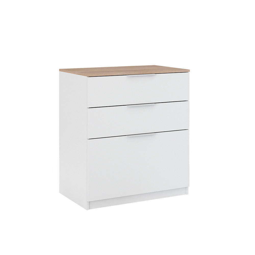 KOMMODE Betti Weiß/Sonoma 80 x 90 cm mit 3 Schubladen - Weiß/Sonoma Eiche, Holzwerkstoff (50/90/80cm) - Vicco