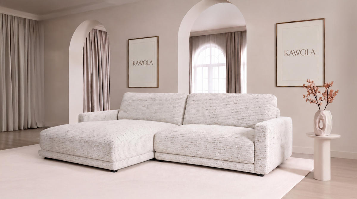 ECKSOFA MARLIN Cremeweiß Flachgewebe - Creme/Schwarz, Kunststoff/Textil (262/168cm) - KAWOLA