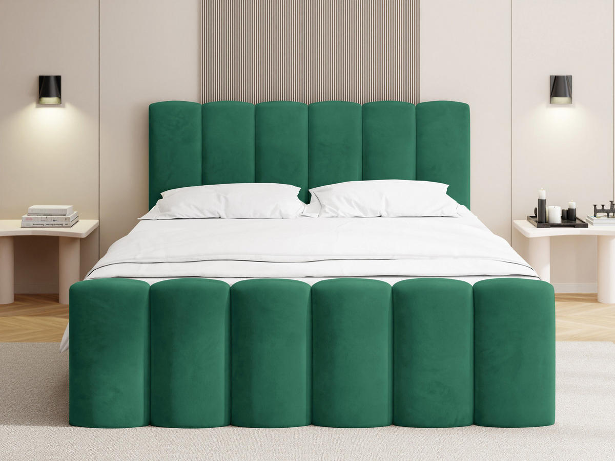 BOXBETT Serenity mit Bettkasten, Smaragdgrün Samt 120x200 cm – inkl. H4 Taschenfederkern Matratze & Foam Topper - Smaragdgrün/Schwarz, Holz/Holzwerkstoff (120/200cm) - WFL GROUP