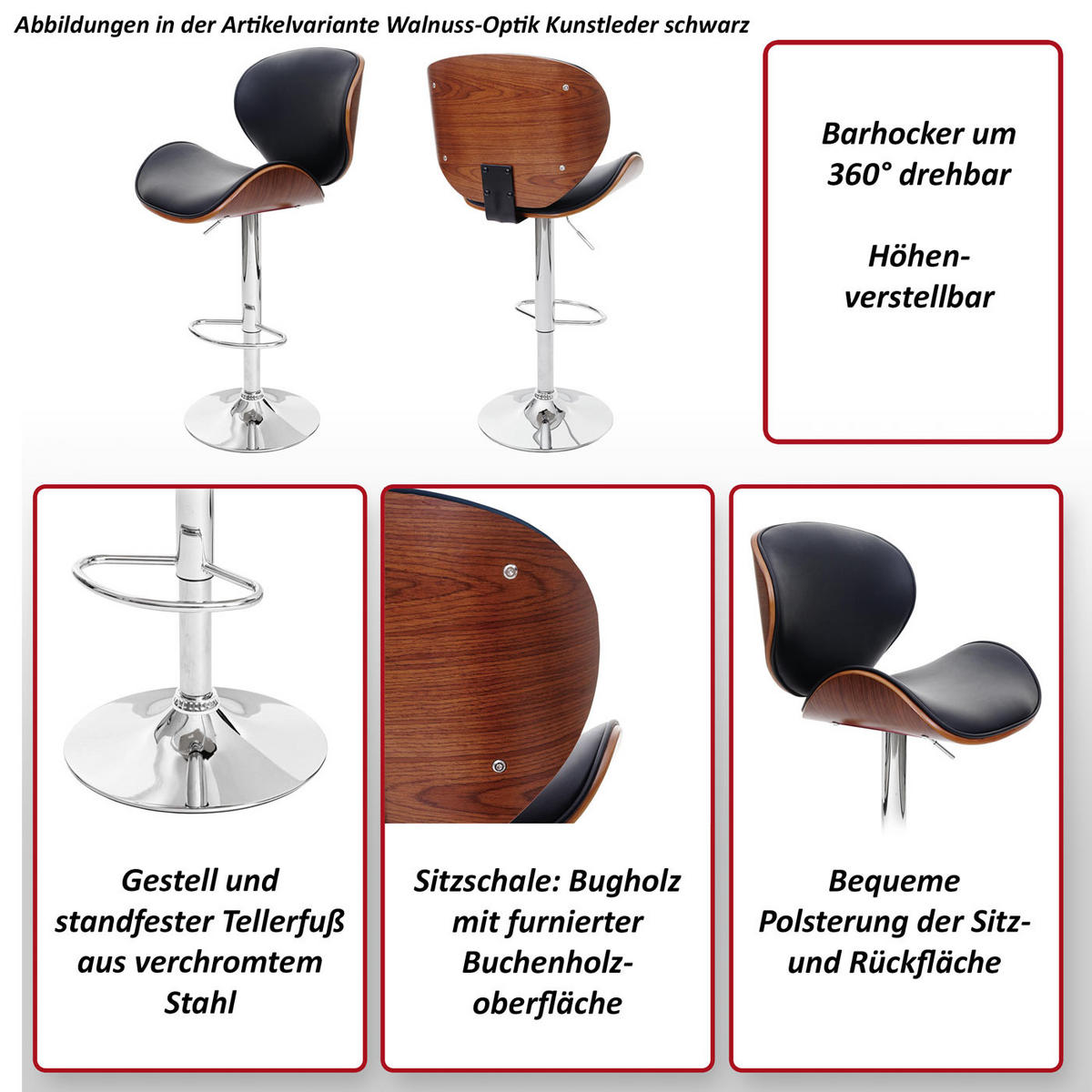 BARHOCKER Schwarz, Braun - Schwarz/Braun, Textil (49/116/47cm) - MCW